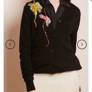 Floral Embroidered Black Cardigan
